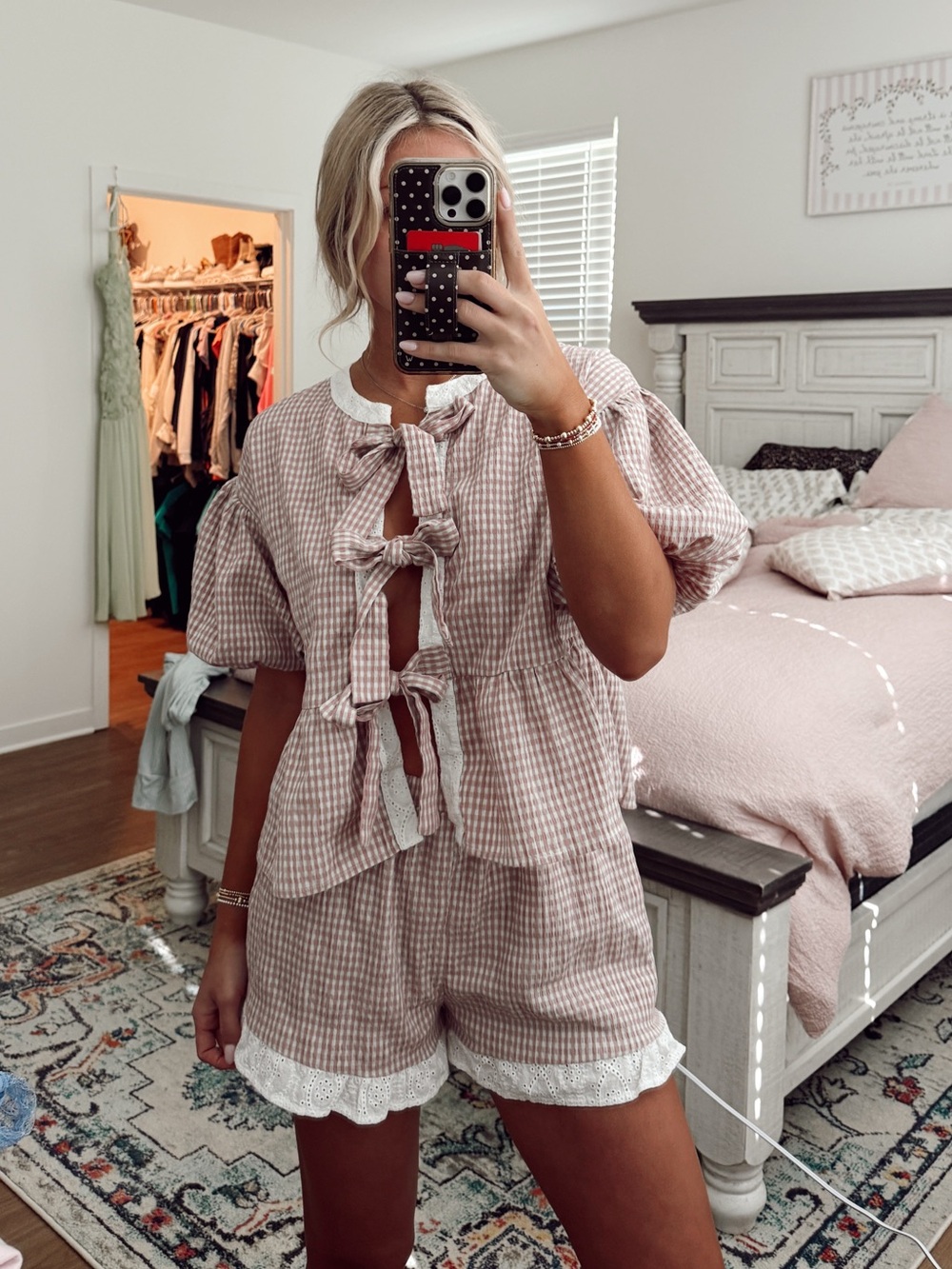 These Three Boutique Women's Pink Gingham Bow-Front Set